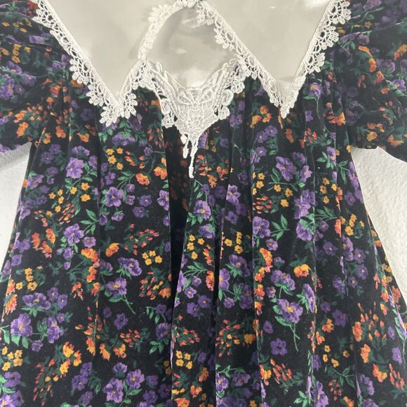 Vtg Sneak Preview Dress Kids 2T Velvet Daisy Peter Pan Holiday Cottagecore - Picture 2 of 7